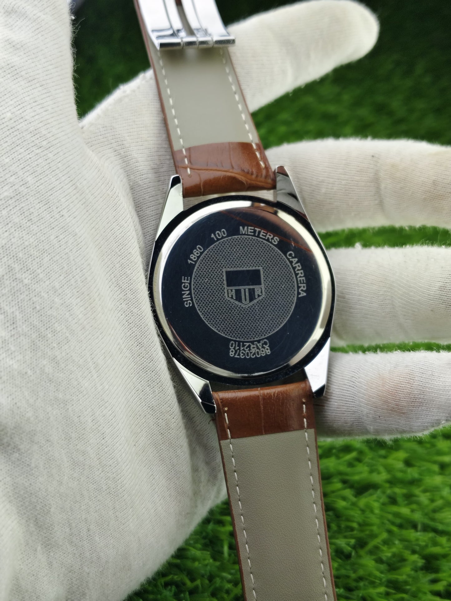 Brown leather strap watch