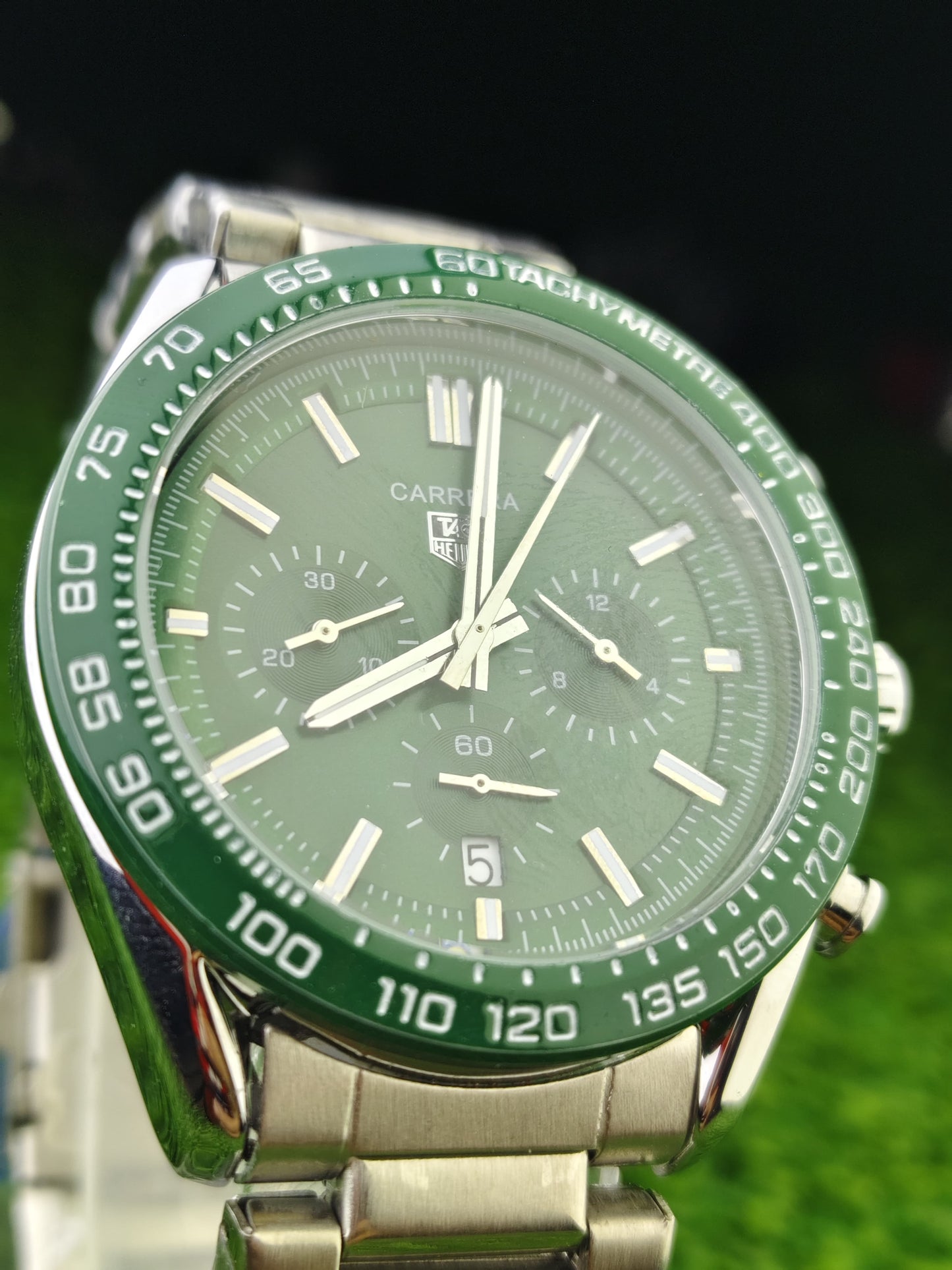 Green dial chronograph automatic watch