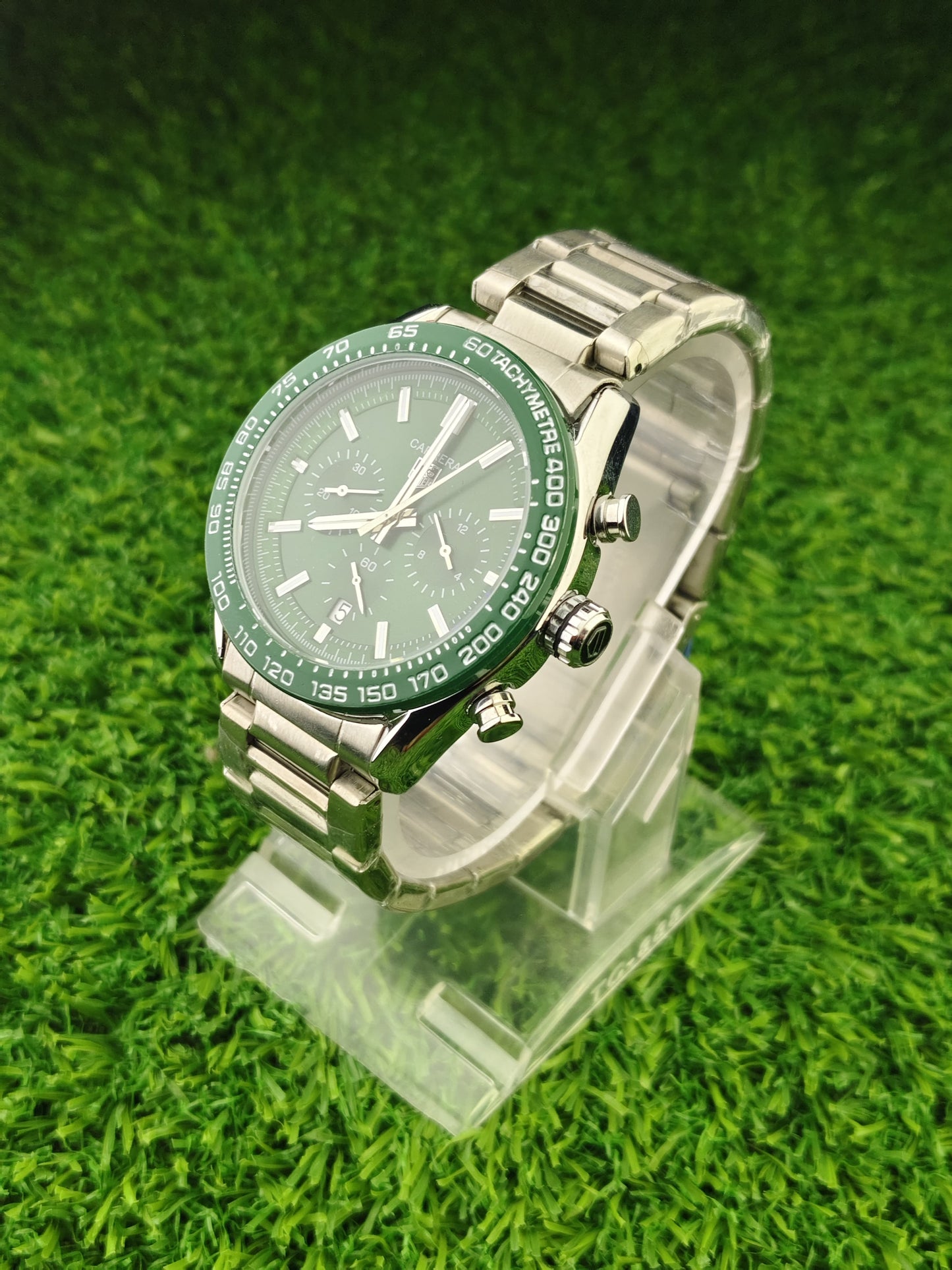 Green dial chronograph automatic watch