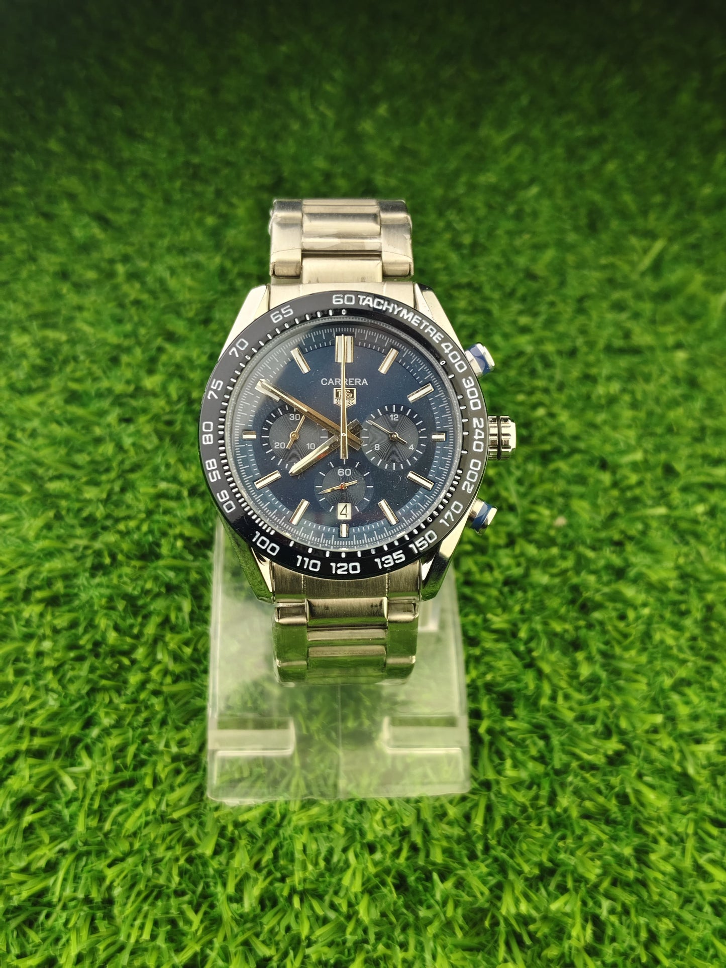 Blue dial chronograph automatic watch