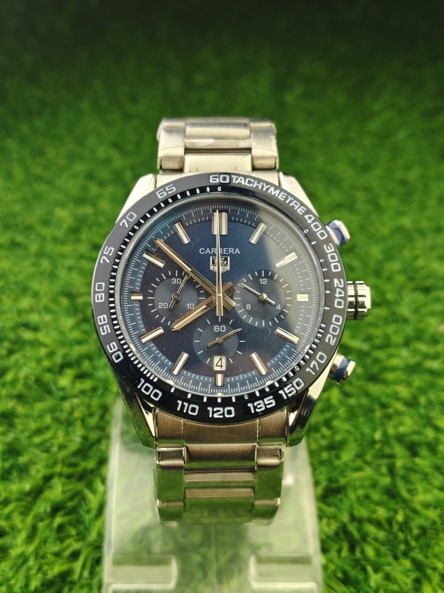 Blue dial chronograph automatic watch