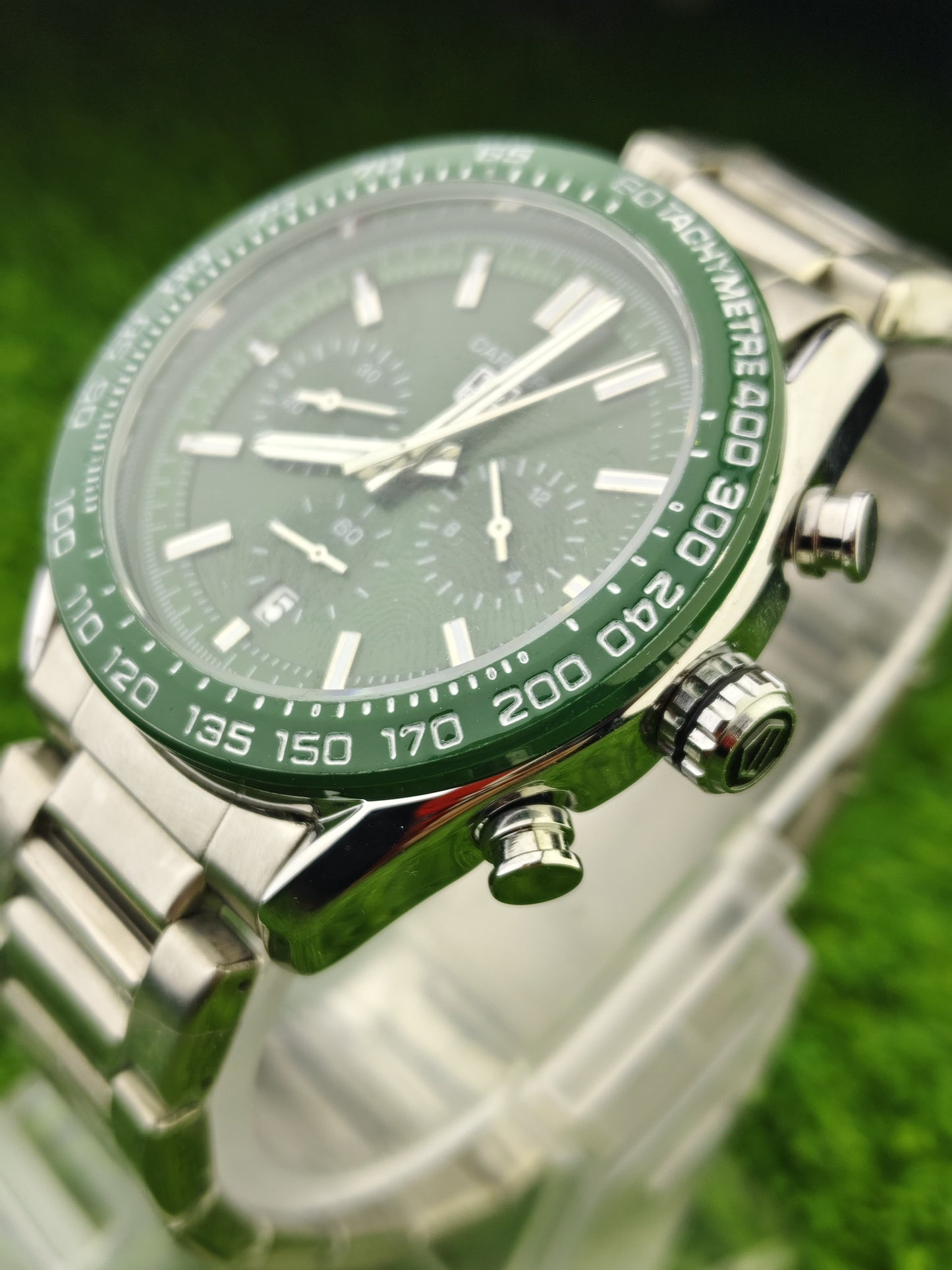 Green dial chronograph automatic watch