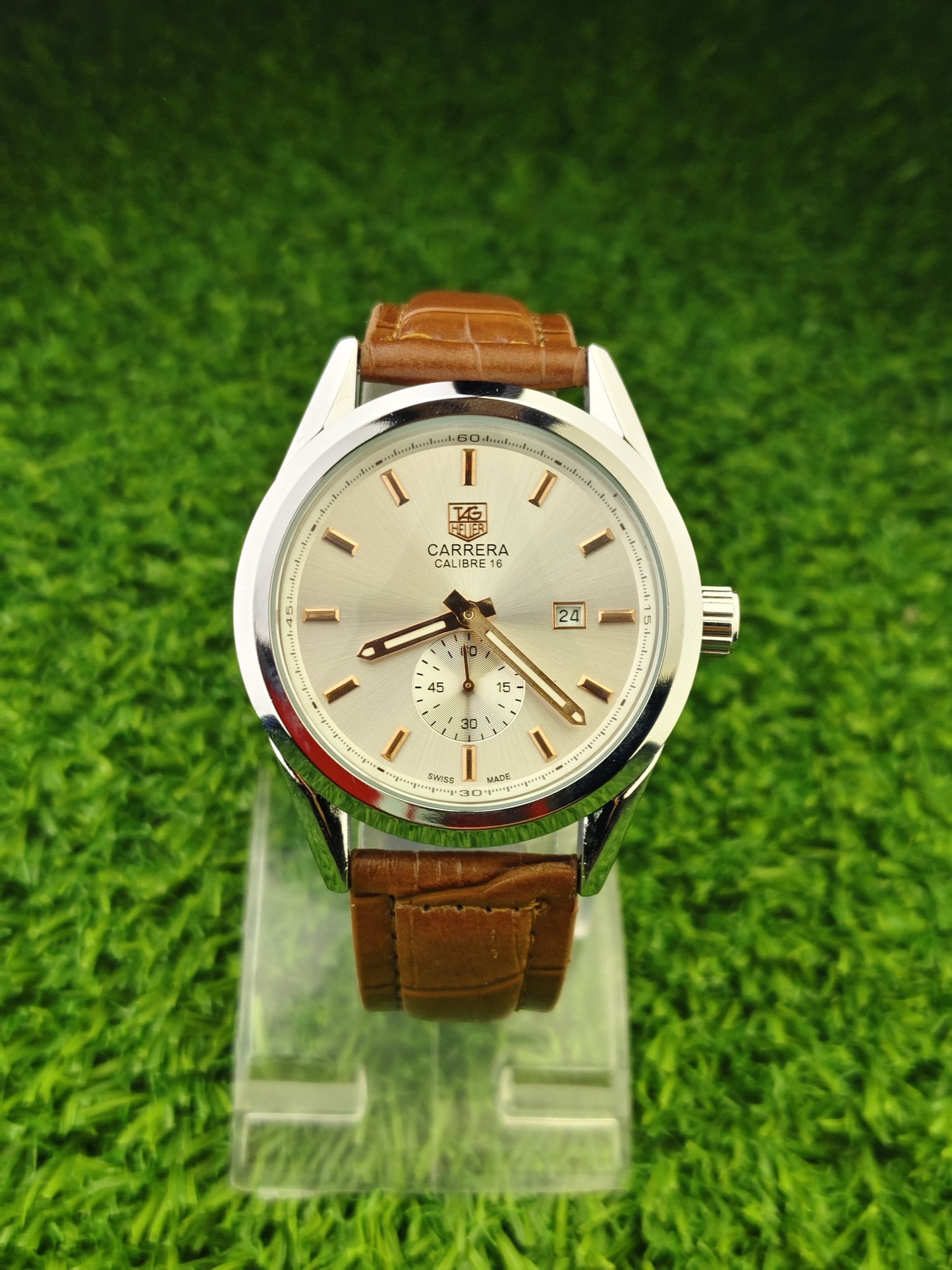 Brown leather strap watch