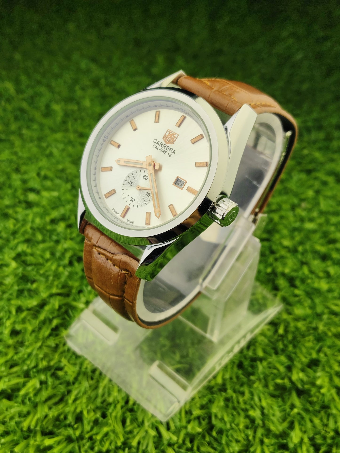 Brown leather strap watch