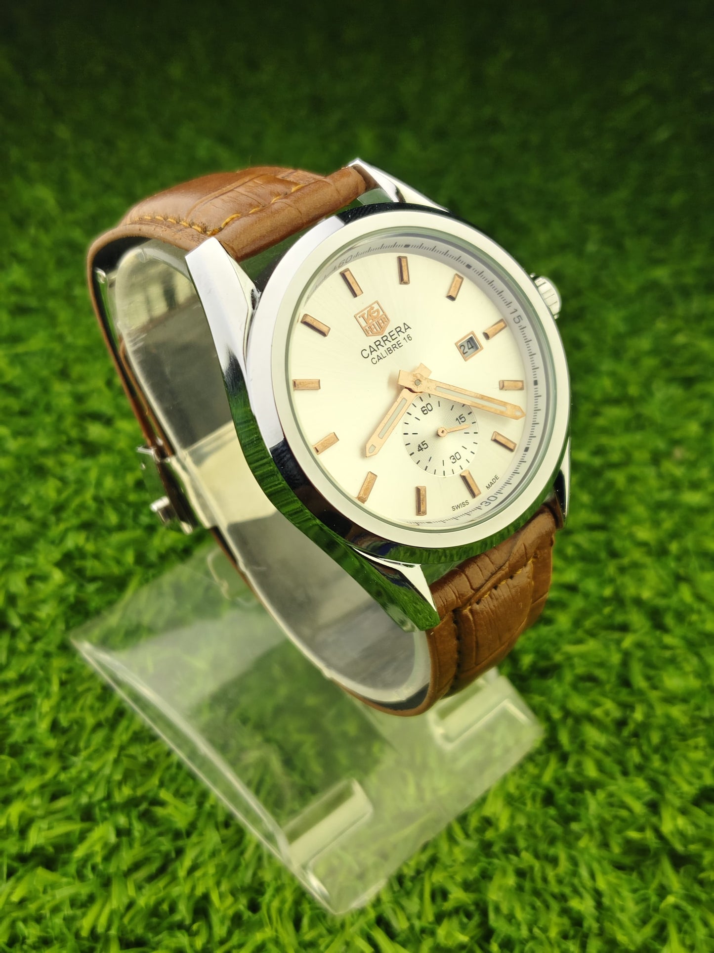 Brown leather strap watch