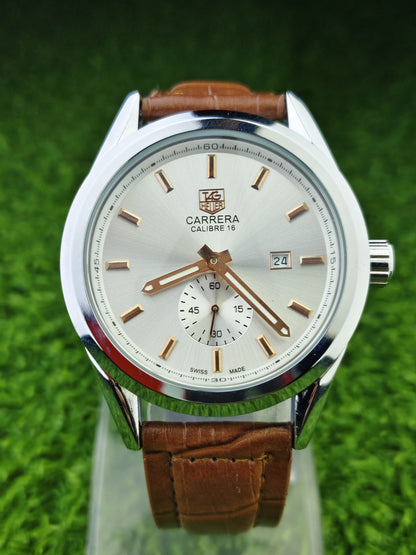 Brown leather strap watch